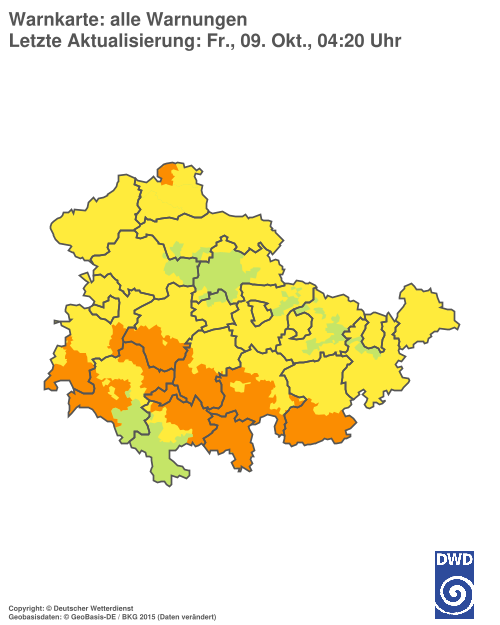 Aktuelle Warnkarte: Thüringen